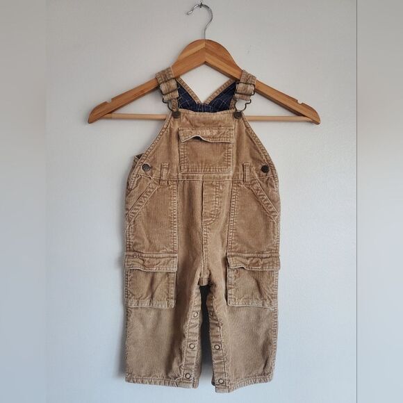 Osh Kosh B' gosh Kids Tan Overalls Flannel Lining Size 12 months - Picture 1 of 10